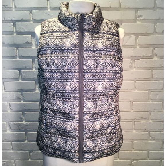 New Ruff Hewn Fair Isle Gray Print Puffer Vest Petite Large - Picture 1 of 5